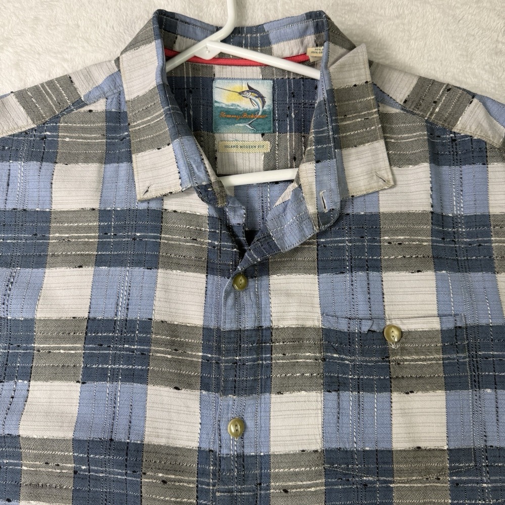Tommy Bahama Island Shirt Mens XL Plaid Silk Cotton Modern Fit Beach Resort